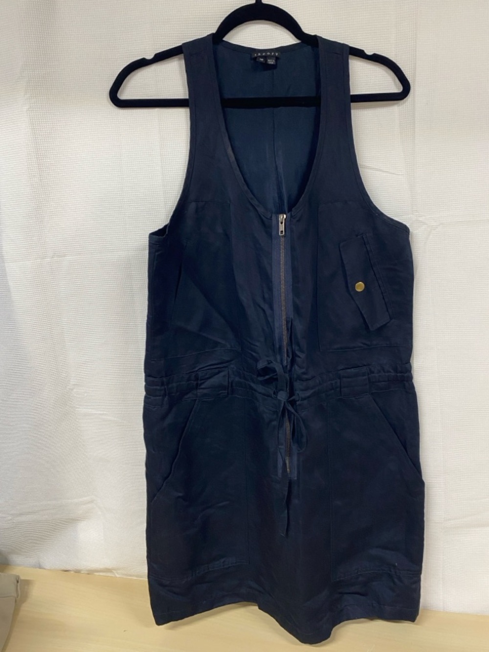Theory Dark Navy Sleeveless Zip Front Dress Utility Style Size 10